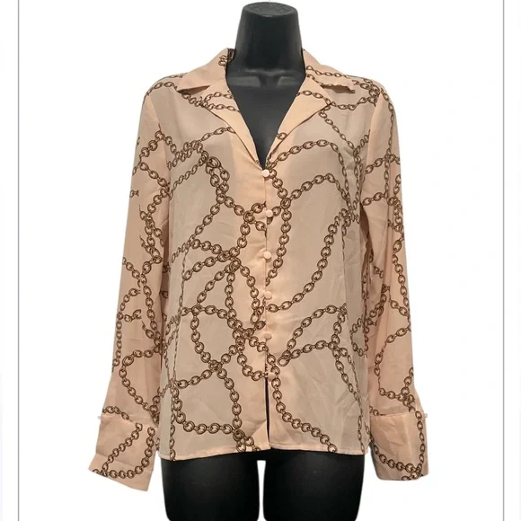 NWT Worthington Peach Chain Print Button Down Shirt SMALL - Picture 4 of 7